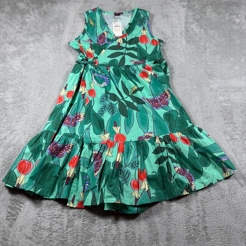 Tea Collection Sleeveless Wrap Dress Girls 12 Green Jungle Botanical Floral NWT